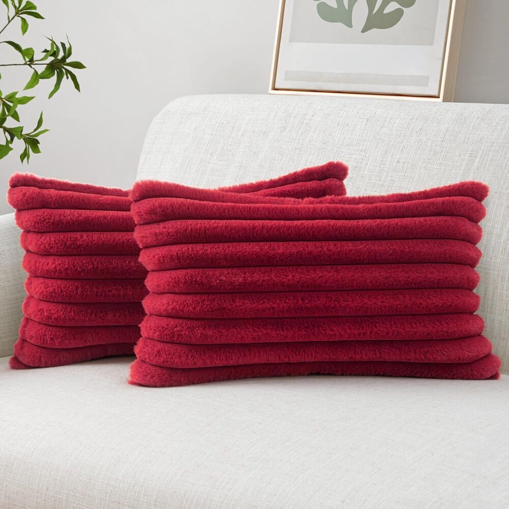 4293 Faux Fur Christmas Decorative Throw Pillow Covers 12x20 Inch Set of 2